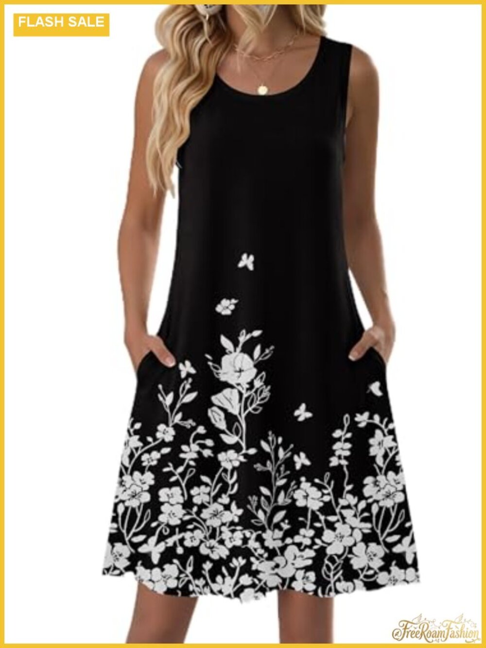 Sleeveless A-Line Swing T-Shirt Sundress with Pockets